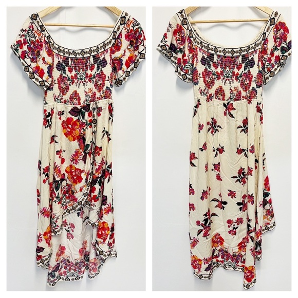 Lulus Danica Ivory Floral Print Smocked High-Low Maxi Dress Women’s Size XL - Picture 2 of 8